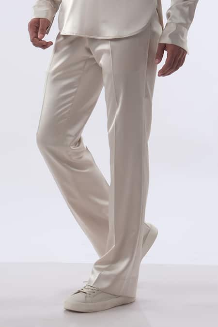 Shop_Kommal Sood_Gold Satin V Neck Kurta With Trouser _Online_at_Aza_Fashions