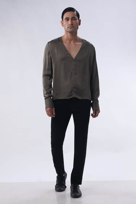 Buy_Kommal Sood_Green Organza Satin And Kupro Embroidery Bloom Bomber Jacket Trouser Set  _Online_at_Aza_Fashions