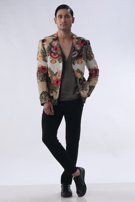 Kommal Sood_Green Organza Satin And Kupro Embroidery Bloom Bomber Jacket Trouser Set  _at_Aza_Fashions