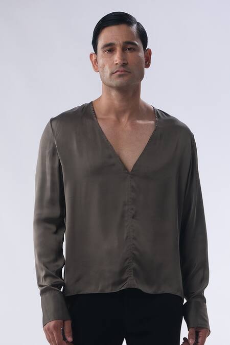 Buy_Kommal Sood_Green Satin And Kupro Plain Shirt With Trouser  _Online_at_Aza_Fashions