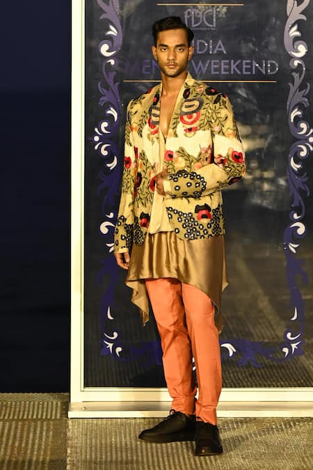 Kommal Sood_Green Organza Satin And Cotton Embroidery Floral Bloom Jacket Trouser Set  _Online_at_Aza_Fashions