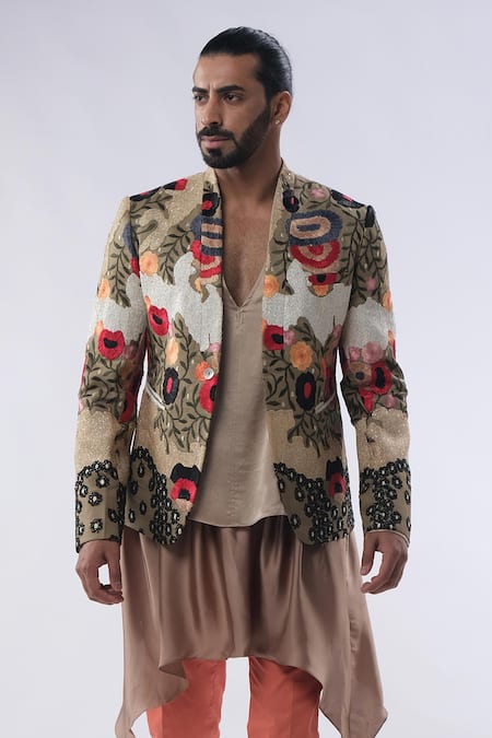 Buy Kommal Sood Green Organza Satin And Cotton Embroidery Floral Bloom Jacket Trouser Set Buy_Kommal Sood_Green Organza Satin And Cotton Embroidery Floral Bloom Jacket Trouser Set