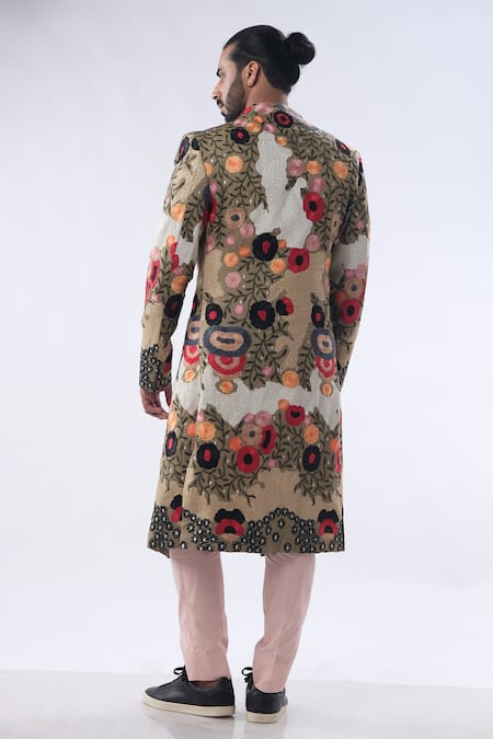 Kommal Sood Contrast Floral Embroidered Jacket Trouser Set 