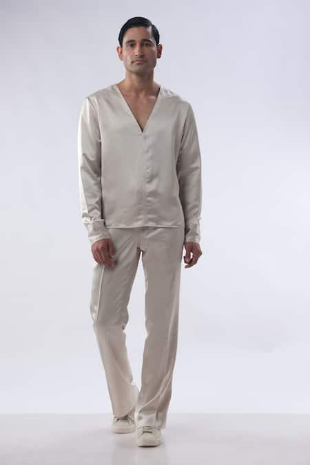 Kommal Sood Full Sleeve Satin Shirt With Trouser 