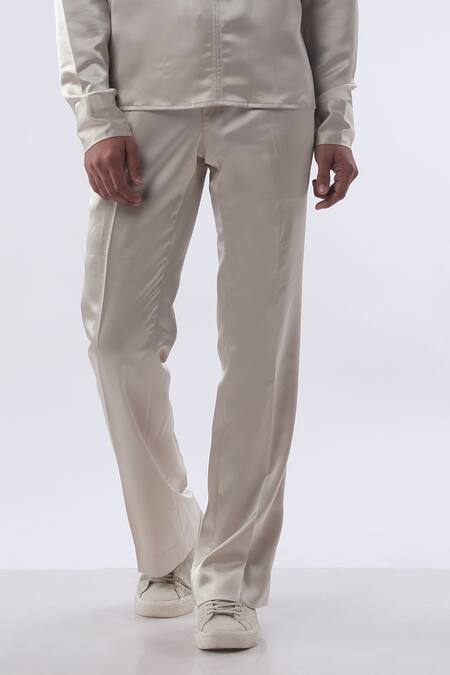 Kommal Sood Gold Satin Plain Full Sleeve Shirt With Trouser Online at Aza Fashions Kommal Sood_Gold Satin Plain Full Sleeve Shirt With Trouser _Online_at_Aza_Fashions