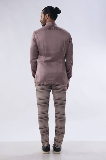 Kommal Sood Satin Plain Shirt With Stripe Pattern Trouser 