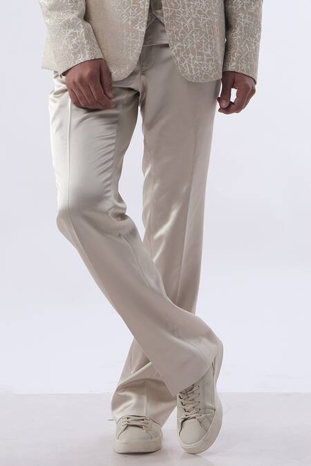 Kommal Sood_Gold Satin And Embroidered Silk Resham Jacket Trouser Set  _at_Aza_Fashions