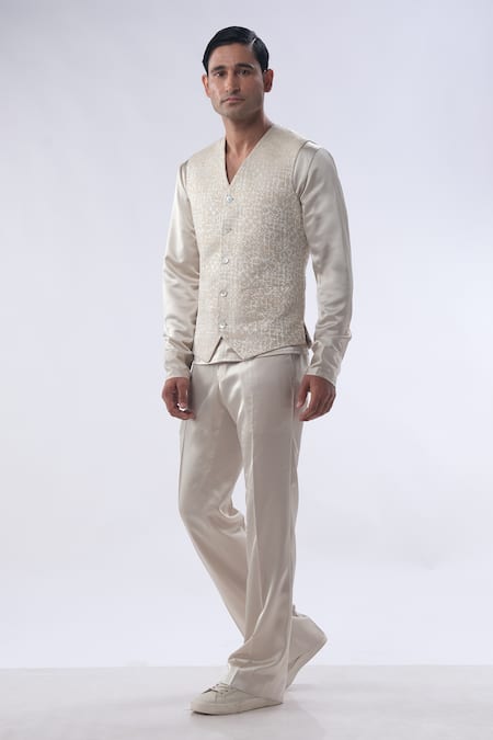 Buy Kommal Sood Gold Satin And Embroidered Silk Resham Waist Coat Trouser Set Online at Aza Fashions Buy_Kommal Sood_Gold Satin And Embroidered Silk Resham Waist Coat Trouser Set _Online_at_Aza_Fashions