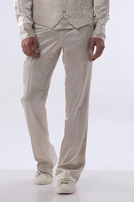 Kommal Sood Gold Satin And Embroidered Silk Resham Waist Coat Trouser Set at Aza Fashions Kommal Sood_Gold Satin And Embroidered Silk Resham Waist Coat Trouser Set _at_Aza_Fashions