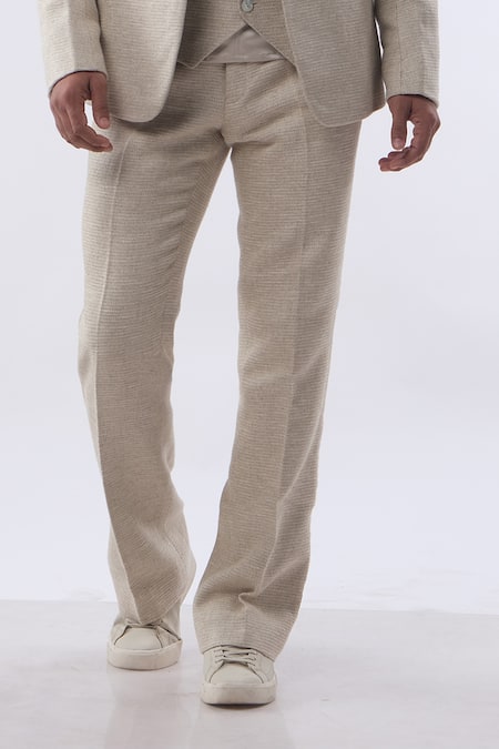 Kommal Sood_Gold Silk And Satin Full Sleeve Jacket Trouser Set  _at_Aza_Fashions