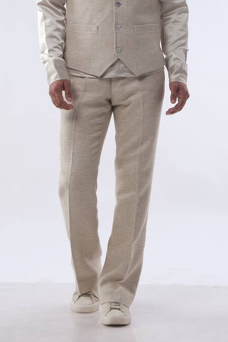 Buy_Kommal Sood_Gold Silk And Satin Sleeveless Waist Coat & Trouser Set  _Online_at_Aza_Fashions