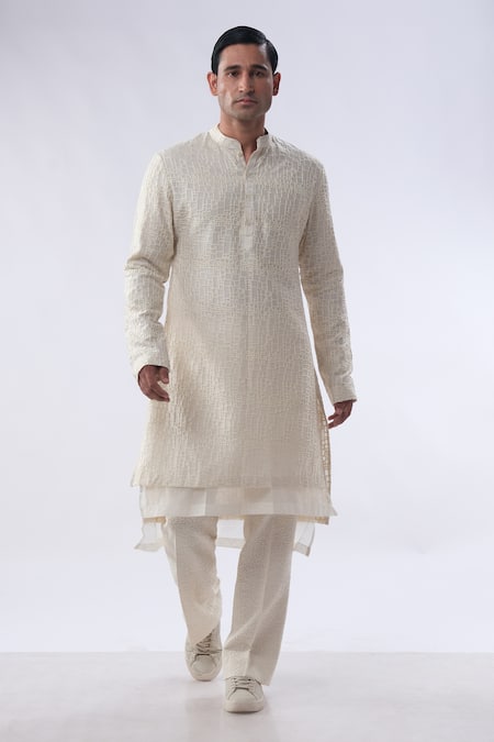 Kommal Sood Off White Chanderi And Cotton Silk Embroidery Resham Waist Coat Kurta Set Online at Aza Fashions Kommal Sood_Off White Chanderi And Cotton Silk Embroidery Resham Waist Coat Kurta Set _Online_at_Aza_Fashions