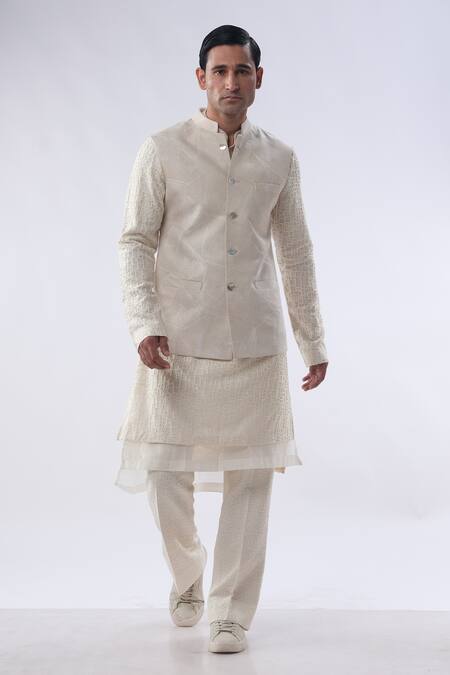Buy Kommal Sood Off White Chanderi And Cotton Silk Embroidery Resham Waist Coat Kurta Set Online at Aza Fashions Buy_Kommal Sood_Off White Chanderi And Cotton Silk Embroidery Resham Waist Coat Kurta Set _Online_at_Aza_Fashions