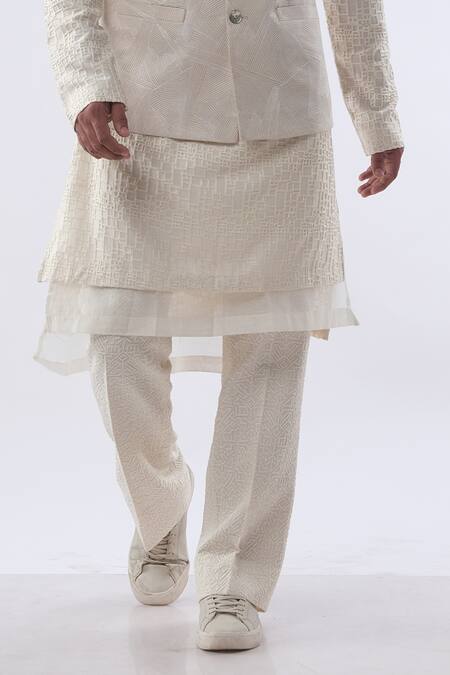 Shop Kommal Sood Off White Chanderi And Cotton Silk Embroidery Resham Waist Coat Kurta Set Online at Aza Fashions Shop_Kommal Sood_Off White Chanderi And Cotton Silk Embroidery Resham Waist Coat Kurta Set _Online_at_Aza_Fashions