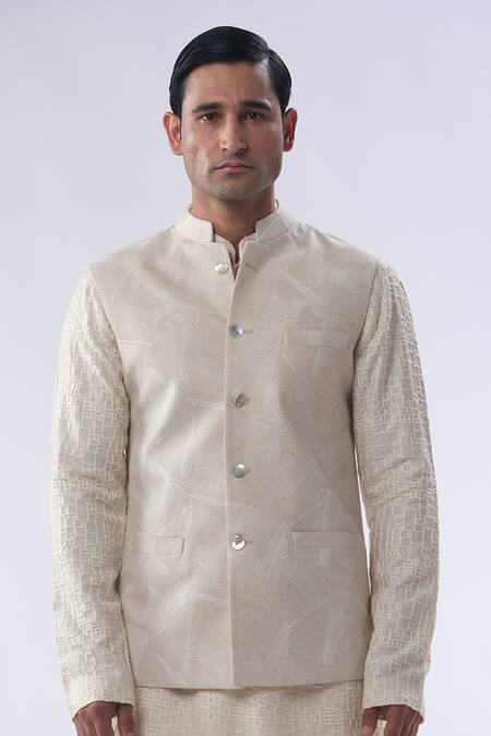 Kommal Sood Off White Chanderi And Cotton Silk Embroidery Resham Waist Coat Kurta Set at Aza Fashions Kommal Sood_Off White Chanderi And Cotton Silk Embroidery Resham Waist Coat Kurta Set _at_Aza_Fashions