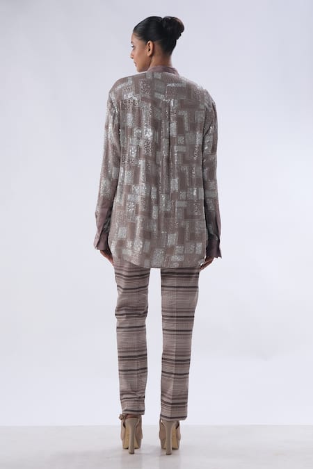 Kommal Sood Geometric Pattern Embroidered Tunic Trouser Set 