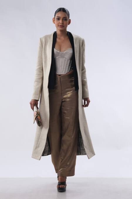 Kommal Sood Beige Silk Organza Embroidered Floral Open Jacket Trouser Set Online at Aza Fashions Kommal Sood_Beige Silk Organza Embroidered Floral Open Jacket Trouser Set _Online_at_Aza_Fashions