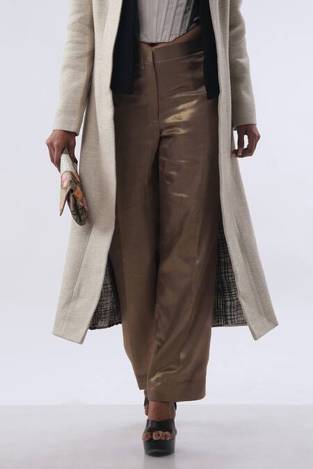 Shop Kommal Sood Beige Silk Organza Embroidered Floral Open Jacket Trouser Set Online at Aza Fashions Shop_Kommal Sood_Beige Silk Organza Embroidered Floral Open Jacket Trouser Set _Online_at_Aza_Fashions