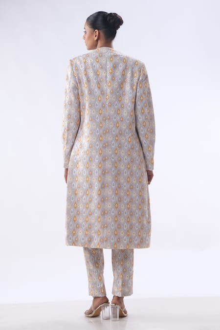 Kommal Sood Sequin Embroidered Long Jacket With Trouser 
