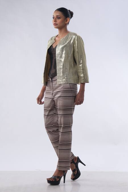 Kommal Sood_Gold Sequence Sitting Embellished Sequin Short Jacket With Trouser  _at_Aza_Fashions