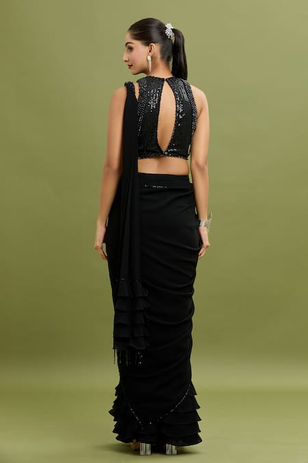 Arpan Vohra Embroidered Hem Pre-Draped Saree With Blouse 