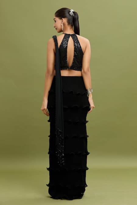 Arpan Vohra Tiered Ruffle Pre-Draped Saree With Blouse 