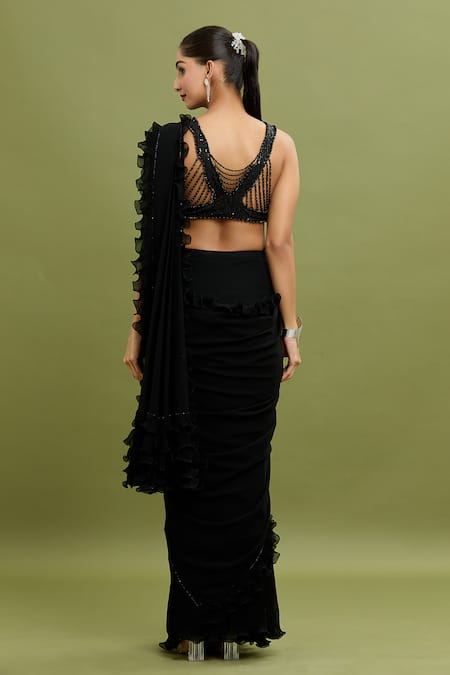 Arpan Vohra Ruffle Frill Pre-Draped Saree With Blouse 