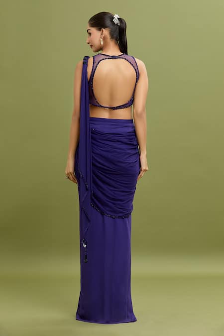 Arpan Vohra Cutdana Embroidered Waterfall Pallu Pre-Draped Saree With Blouse 