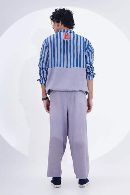 Shop_Jajaabor_Blue Linen Stripe Print Shacket _at_Aza_Fashions