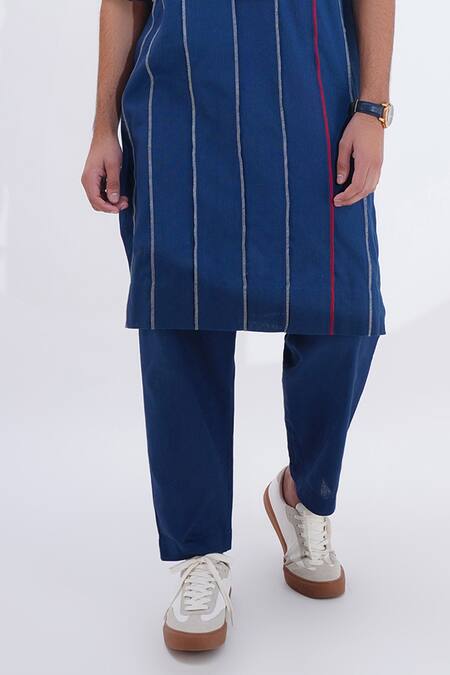 Buy Jajaabor Blue Linen Embroidery Printed Panelled Patchwork Kurta And Pant Set Online at Aza Fashions Buy_Jajaabor_Blue Linen Embroidery Printed Panelled Patchwork Kurta And Pant Set _Online_at_Aza_Fashions