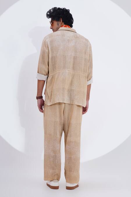 Shop_Jajaabor_Beige Linen Printed Dot Shirt With Pant _at_Aza_Fashions