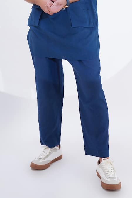 Jajaabor Blue Linen Patchwork Abstract Work Kurta With Pant Online at Aza Fashions Jajaabor_Blue Linen Patchwork Abstract Work Kurta With Pant _Online_at_Aza_Fashions