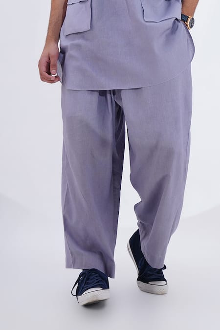 Jajaabor Grey Linen Patchwork Floral Work Kurta With Pant Online at Aza Fashions Jajaabor_Grey Linen Patchwork Floral Work Kurta With Pant _Online_at_Aza_Fashions