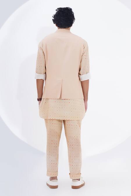 Shop_Jajaabor_Beige Linen Patchwork Abstract Bundi _at_Aza_Fashions