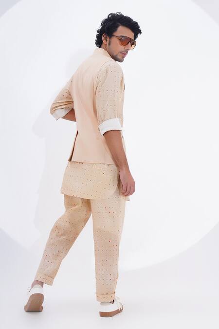 Buy_Jajaabor_Beige Linen Patchwork Abstract Bundi _Online_at_Aza_Fashions