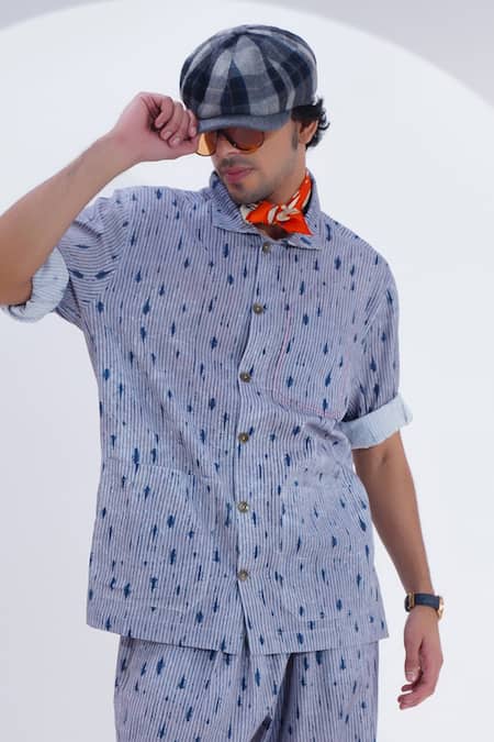 Jajaabor Grey Linen Print Abstract Geometric Shirt With Pant Online at Aza Fashions Jajaabor_Grey Linen Print Abstract Geometric Shirt With Pant _Online_at_Aza_Fashions
