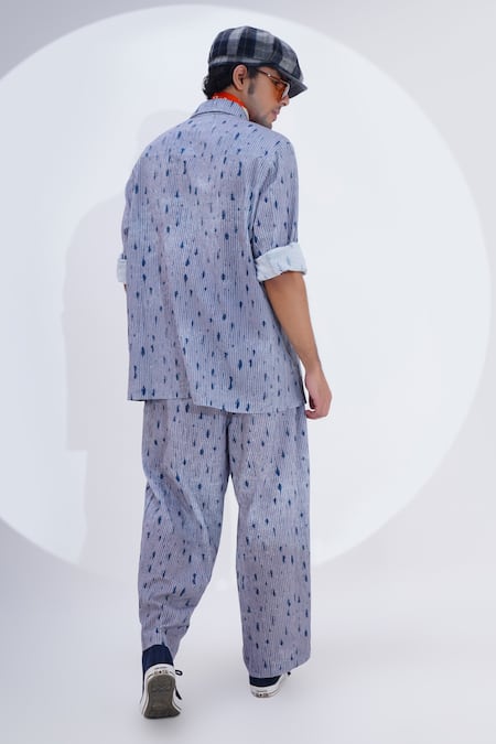 Buy_Jajaabor_Grey Linen Print Abstract Geometric Shirt With Pant 