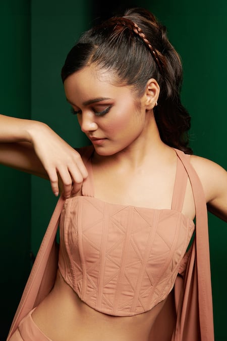 K & A By Karishma And Ashita Brown Georgette Open , Square Solid Flowy Jacket Flared Pant Set Online at Aza Fashions K & A By Karishma And Ashita_Brown Georgette Open , Square Solid Flowy Jacket Flared Pant Set _Online_at_Aza_Fashions