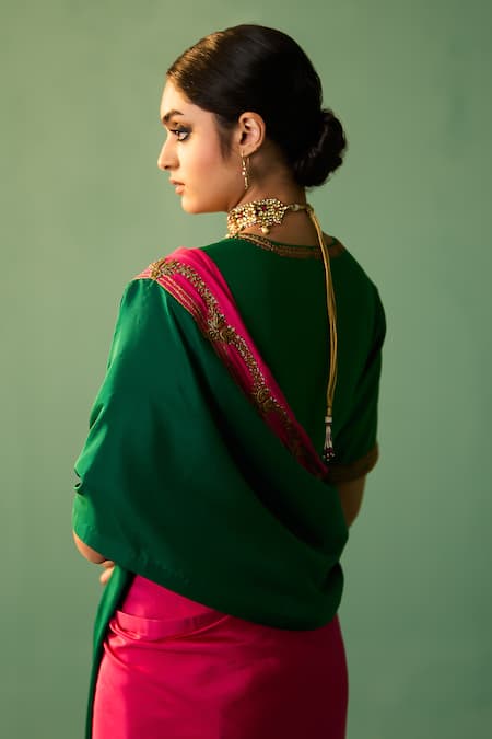 Buy_Nishar Ahmed_Green Habutai Silk Hand Embroidered Dori Rajni Saree_Online_at_Aza_Fashions