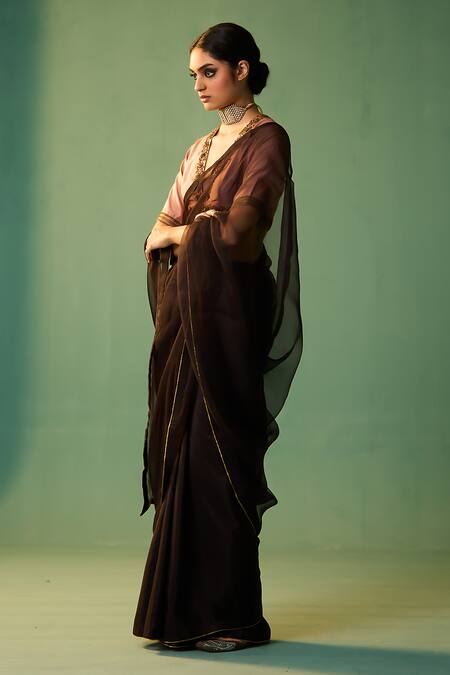 Nishar Ahmed Black Organza Naila Solid Saree Online at Aza Fashions Nishar Ahmed_Black Organza Naila Solid Saree_Online_at_Aza_Fashions