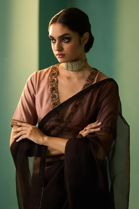 Buy Nishar Ahmed Black Organza Naila Solid Saree Online at Aza Fashions Buy_Nishar Ahmed_Black Organza Naila Solid Saree_Online_at_Aza_Fashions