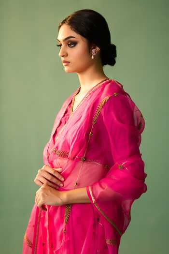 Shop_Nishar Ahmed_Pink Organza, Silk Zari, Embroidery Sabaa Hand Saree_Online_at_Aza_Fashions