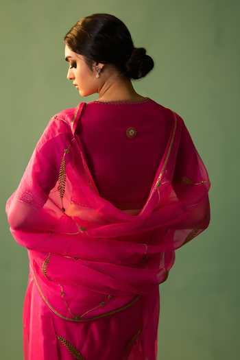 Nishar Ahmed_Pink Organza, Silk Zari, Embroidery Sabaa Hand Saree_at_Aza_Fashions