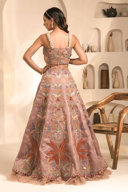 Shop Label Astha Chhabra Pink Organza Crystals, Cut Work, Embroidery Floral Hand Embellished Lehenga Set at Aza Fashions Shop_Label Astha Chhabra_Pink Organza Crystals, Cut Work, Embroidery Floral Hand Embellished Lehenga Set _at_Aza_Fashions
