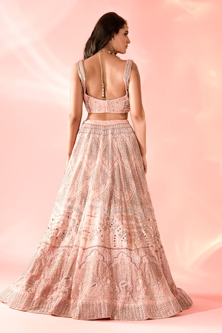 Shop Label Astha Chhabra Pink Organza Sequins, Mirrors, Embroidery Sweetheart Hand Lehenga With Blouse at Aza Fashions Shop_Label Astha Chhabra_Pink Organza Sequins, Mirrors, Embroidery Sweetheart Hand Lehenga With Blouse _at_Aza_Fashions