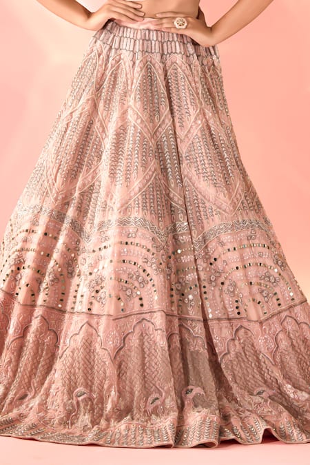 Label Astha Chhabra Pink Organza Sequins, Mirrors, Embroidery Sweetheart Hand Lehenga With Blouse Online at Aza Fashions Label Astha Chhabra_Pink Organza Sequins, Mirrors, Embroidery Sweetheart Hand Lehenga With Blouse _Online_at_Aza_Fashions