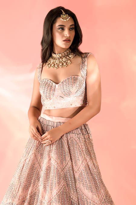 Buy Label Astha Chhabra Pink Organza Sequins, Mirrors, Embroidery Sweetheart Hand Lehenga With Blouse Online at Aza Fashions Buy_Label Astha Chhabra_Pink Organza Sequins, Mirrors, Embroidery Sweetheart Hand Lehenga With Blouse _Online_at_Aza_Fashions