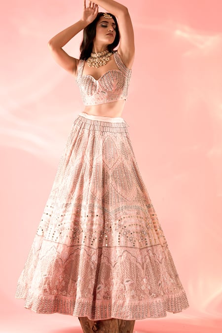 Shop Label Astha Chhabra Pink Organza Sequins, Mirrors, Embroidery Sweetheart Hand Lehenga With Blouse Online at Aza Fashions Shop_Label Astha Chhabra_Pink Organza Sequins, Mirrors, Embroidery Sweetheart Hand Lehenga With Blouse _Online_at_Aza_Fashions