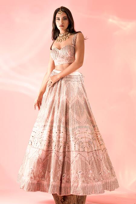 Label Astha Chhabra Pink Organza Sequins, Mirrors, Embroidery Sweetheart Hand Lehenga With Blouse at Aza Fashions Label Astha Chhabra_Pink Organza Sequins, Mirrors, Embroidery Sweetheart Hand Lehenga With Blouse _at_Aza_Fashions