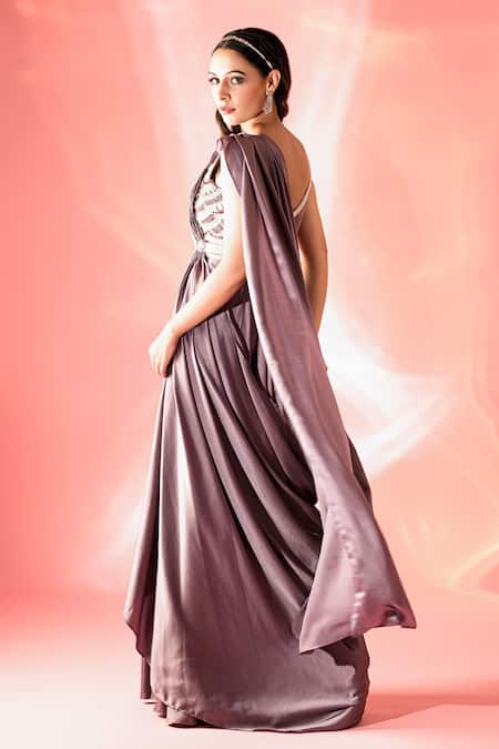 Label Astha Chhabra Purple Pre-Stitched Saree With Embroidered Blouse 